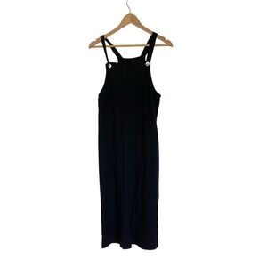 Vintage Studio Black Midi Jumper Dress Size 6P Basic Minimalist Linen Blend